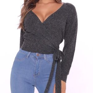 Gray sweater with tie